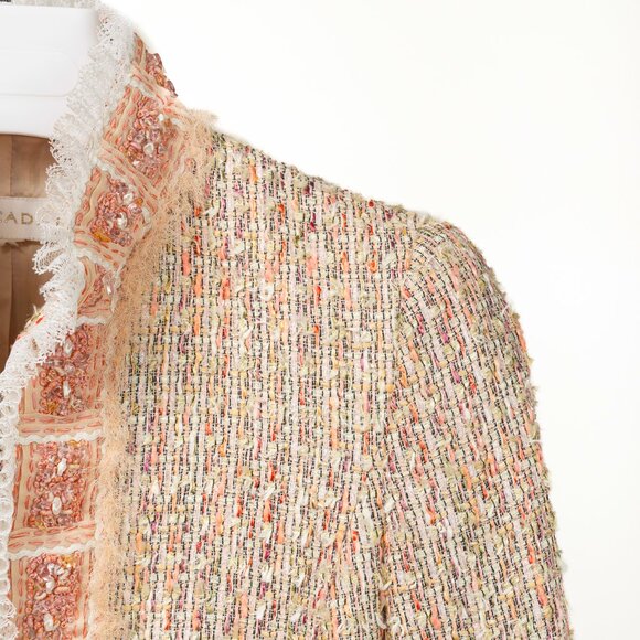 Escada Yellow & Pink Tweed Embellished Lace-Trim Jacket - Picture 5 of 10